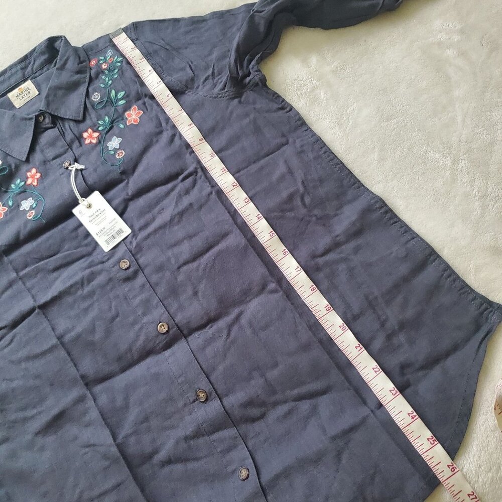 Marine Layer Aria LS Relaxed Embroidered Shirt faded black sz medium button down - Picture 9 of 16